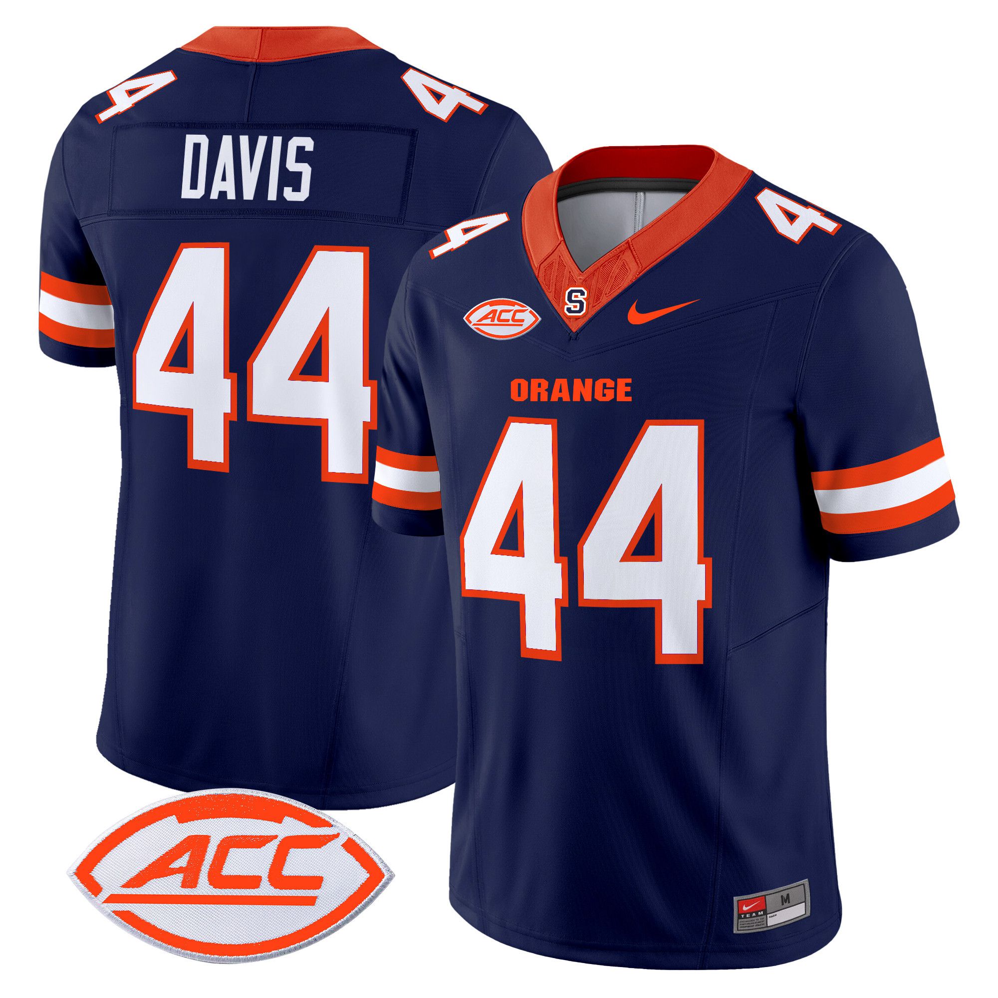 Men Syracuse Orange #44 Davis Blue Nike 2024 Vapor Limited NCAA Jersey style 1